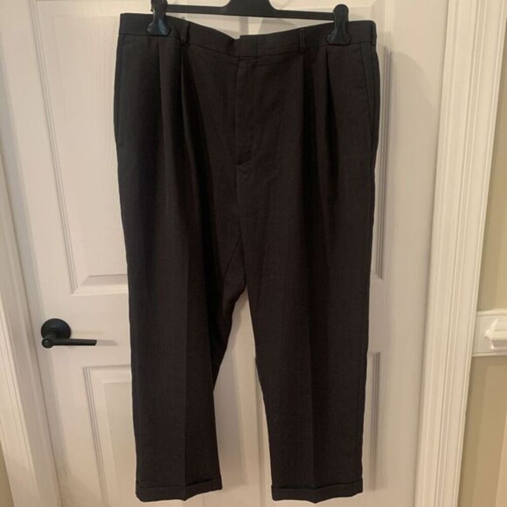 SLATES Mens Pant Slate Gray Pleated Cuffed Wool Poly Easy‎ Care Fabric sz 40X29